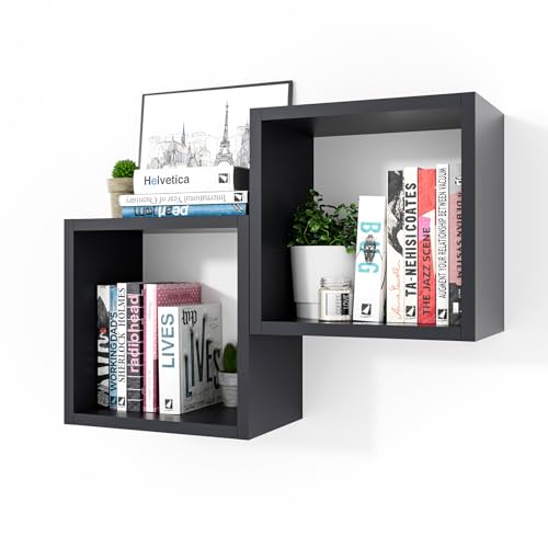 Kaboon Cube Shelves Set2, Black Display Shelves Wall Mount 7.75" D x 12.5" W x 12.5" H, (Black, Square 2 Cubes)