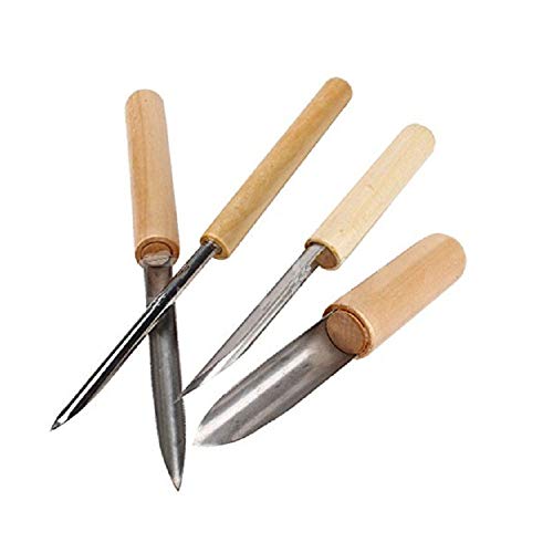 VideoPUP 4Pieces Wood Handle Stainless Steel Semicircular Puncher Pottery Clay Cutters Hole Digger Carving Tools Semi Round Hole Cutters Drawing Modeling Sculpture Ceramic Tools for Drilling&Sculpture