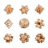 HMANE 9Pcs Wooden Brain Teaser Puzzle, IQ Test Toy, Kong Ming Lock Puzzle Disentanglement Puzzles Toy Unlock Interlock Game