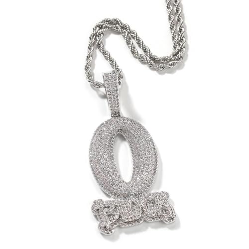 Hip-Hop Style Diamond O Block Zircon Letter Pendant Necklace, Fashion Jewelry (silver)