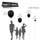 PartyWoo Black Balloons, 140 pcs Matte Black Balloons Different Sizes Pack of 18 Inch 12 Inch 10 Inch 5 Inch Black Balloons for Balloon Garland Balloon Arch as Birthday Party Decorations, Black-Y18