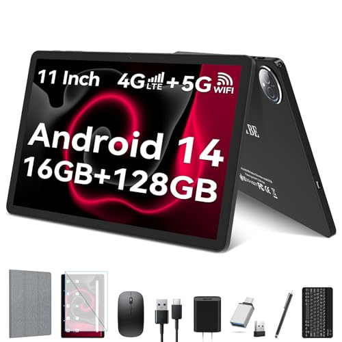 2025 Latest 11 inch Tablet, Android 14 Tablets with 16GB RAM 128GB ROM 1TB Expand, Dual 4G Tablet with Keyboard for T-Mobile, 8000mAh Battery, Octa-Core Tableta with 21 MP Camera, 11" Incell Screen