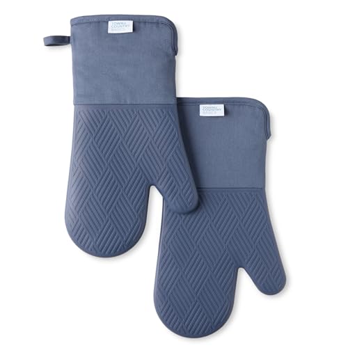 TOWN & COUNTRY BASICS Basketweave Soft Silicone Oven Mitt 2-Pack Set, Heat Resistant up to 500F, Flexible Silicone, Non-Slip Grip, Blue, 7.5"x13"