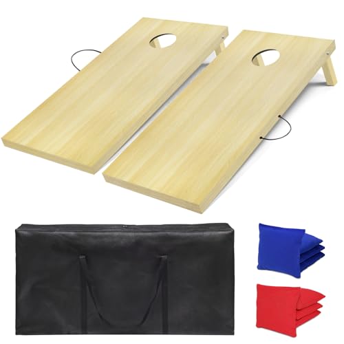 Wooden Cornhole Board Set, 4 ft x 2 ft Regulation Size Corn Hole Game Set for Adults with Set of 8 Corn Hole Toss Bags and Carrying Case