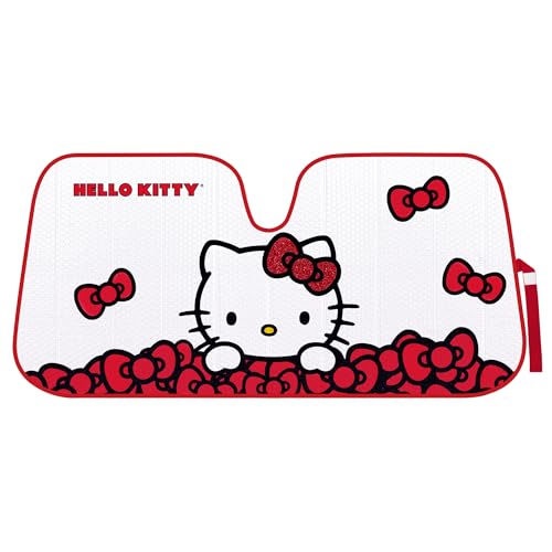 Carbella Hello Kitty Car Windshield Sun Shade, Official Sanrio Sun Shade for Car Window, Cute Car Sun Shade for Windshield, Hello Kitty Car Accessories for Women ﻿(Red Bow Dreams)