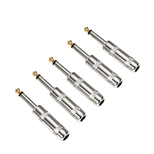 HSP-HSWITI Audio 1/4" TS Plug, 6.35mm Heavy Duty TS Mono Male Solder Jack Connector for Speaker/Guitar/Microphone Cables -5 Pack