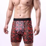 Evankin Mens Valentines Boxer Briefs Heart Funny Novelty Sexy Mesh Underwear Breathable Trunks See Through Lingerie Long Leg(M)