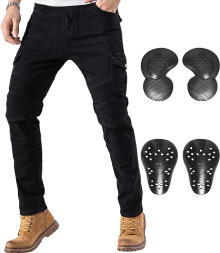 CTBQiTom Motorcycle Pants for Men Motocross Riding Pants Motorbike Riding Denim Jeans Adventure Trousers with CE Armor Protector Pads,Black,40