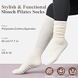 Grip Pilates Socks for Women, Yoga Slouch Socks with Grip for Barre Workout Hospital Long Scrunch Slipper Socks