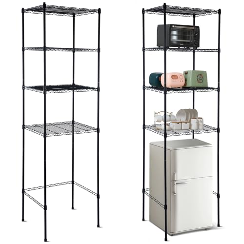 Huwena 4 Tier Mini Fridge Stand with Storage for Dorm Microwave Stand Over Mini Fridge Storage Shelf Adjustable Height Organizer for College Rooms Kitchen Pantry(Black)