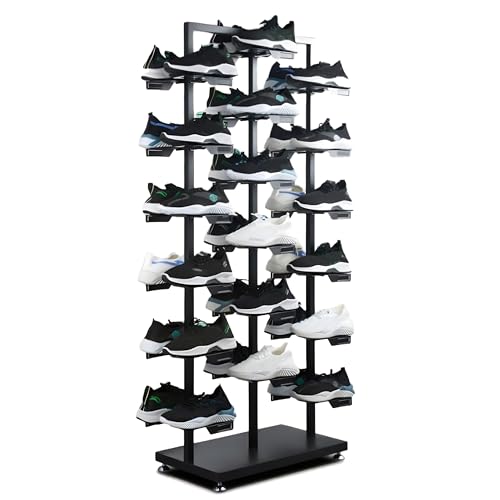 QJSZMEI Commercial Clothing Store Shoe Rack, Double-Sided Retail Boutique Shoe Store Display Shelf, Holds 18 Pairs of Large Capacity Freestanding Shoe Organizer for Store Closet Hallway Entryway