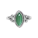 Malachite Stone Ring, 925 Sterling Silver Ring For Women Girls, Statement Promise Ring, Natural Gemstone Ring, Handmade Ring Christmas Gifts For Her, Ring Size US 7