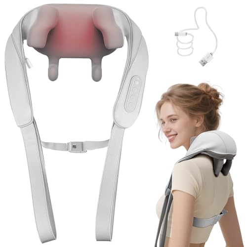 LCMWB Brushless Neck Massager with Heat, Cordless 6D Professional Neck Massager for Pain Relief Deep Tissue, Ergonomic Kneading Back Shoulder Massagers with 2 Modes/Speeds, Gifts for Women Men