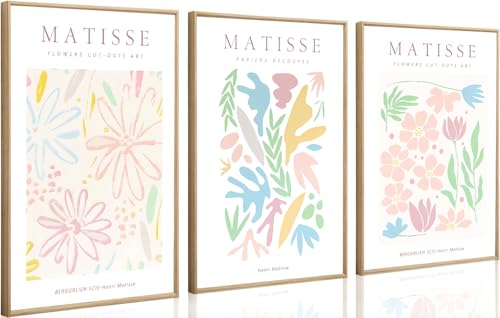 3 Pcs Danish Pastel Henri Matisse Wall Art Colorful Flower Market Canvas Wall Decor Mid Century Modern Boho Pictures Paintings Posters for Living Room Bedroom Home Decorations 12x16in Unframed
