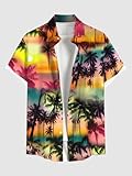 Rosegal Matchable Couple Hawaiian Coconut Tree Print Shirt or Plus Size Midi Split A Line Dress(Women/Yellow/1X)