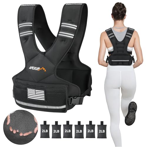 APEXUP Adjustable Weighted Vest, 4-10lb/12-18lb/20-32lb Vest with 6 Ironsand Weights and Large Pocket, Weight Vest for Men and Women Strength Training, Running, Fitness, Walking