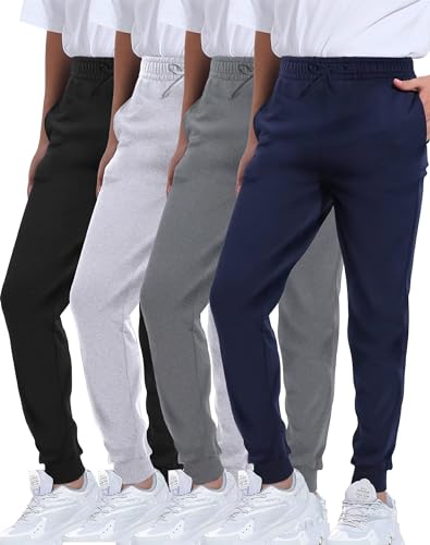 TELALEO 4 Pack Boys Sweatpants Active Athletic Jogger Pants Soft Cotton French Terry Little Big Kids M