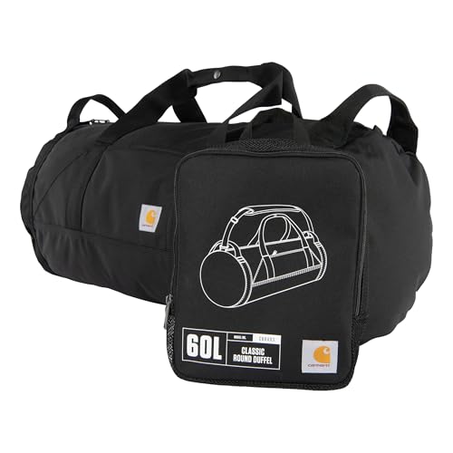 Carhartt Classic Round Duffel with Utility Pouch, Heavy-Duty, Water-Resistant Packable Gear Bag for Jobsite, Gym, and Travel, Black, 60L