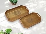 Vesta Homes Set of 2 Zak Acacia Wood Rectangular Serving Tray for Home/Kitchen/Restaurant/Office Organizer/Dining Table|Premium Wooden Trays|48 X 33 ; 40 x 27 cm | Handcrafted in India