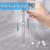 Honoson 3 Pack Diamond Tweezers Gem Stone Jewelry Locking Tweezers Stainless Steel Diamond Claw Holder Beads Ball Grabber Jewelers Pick up Tool Tongs for Jewelry Making(Claw and Tweezers)