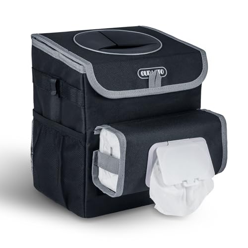 Ouraqto Car Trash Can for Back Seat Car Accessories Interior Car Garbage Can Car Trash Bin for Cars SUV with 2 Removable Leakproof Interior Liner, Adjustable Tissue Holder,2 Gallons(Black)