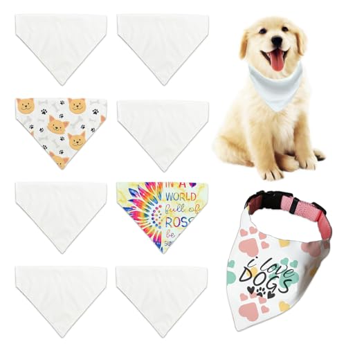 WindMage 8 Packs Sublimation Blank Dog Bandana Over Collar, Pet Collar Slip-On Bandana Blank Customize White Polyester DIY for Dog Cat Extra Small, Small, Medium & Large (S)