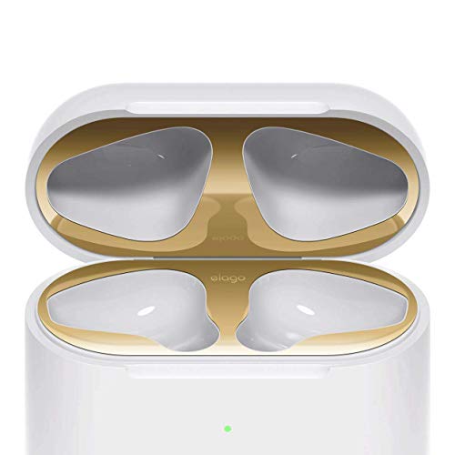 elago AirPods 2 Dust Guard (Gold, 2 Sets) Dust-Proof Metal Cover, Luxurious Finish, Watch Installation Video - Compatible with Apple AirPods 2 Wireless Charging Case [US Patent Registered]