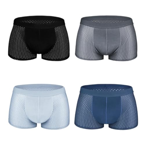 RYEJBH 4pcs/lot Boxers Ice Silk Men's Panties Mesh Breathable Brand Man Underwear Comfortable Solid No Deformation Men Underpants(3X-Large)