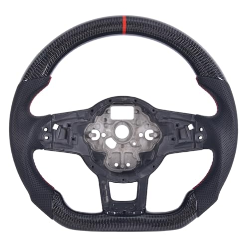 EASSAFEX Carbon Fiber Steering Wheel for Volkswagen GTI/golf MK7 2015-2017, D-shaped Flat-bottom Perforated Leather Grip