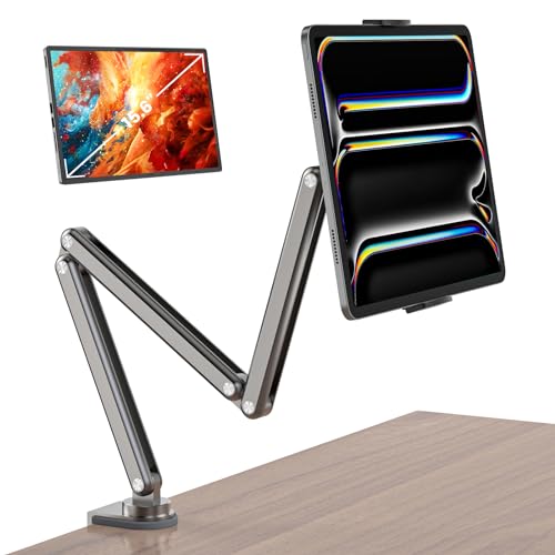 Tablet Stand for Desk, Aluminum Alloy Foldable Tablet Arm Mount Holder Compatible with iPad 10/9th, iPad Pro Air 13/11inch (2024), Mini, Samsung Galaxy Tab & More 7-15.6'' Tab Portable Monitor