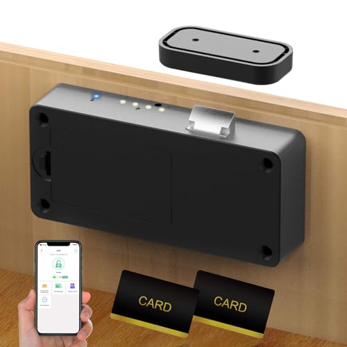 Smart Cabinet Lock, Anweller Hidden No Drill Adhesive Magnetic Baby Proofing Child Proof Drawer Locks, Keyless RFID Bluetooth Cabinet Locks for Adults File Kitchen Cupboard Closet Liquor - Black