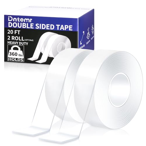 Dntemr Double Sided Tape Heavy Duty 2 Rolls 3M 120" x 1.18" Removable Nano Tape for Poster Carpet Picture Hanging Strip Rug Wall - Strong Adhesive Multipurpose Mounting Drafting Clear Tape- 20 Feet