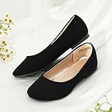 DREAM PAIRS Girls Dress Shoes Slip On Ballet Flats, Black/Nubuck - 3 Little Kid (Muy-Shine)