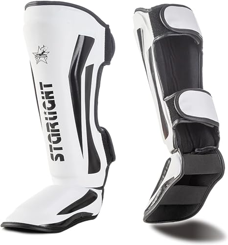 Shock Absorption MMA Shin Guards - Lightweight Kickboxing, Muay Thai & Boxing Protection - Quality Amateur Gear(White, XL)