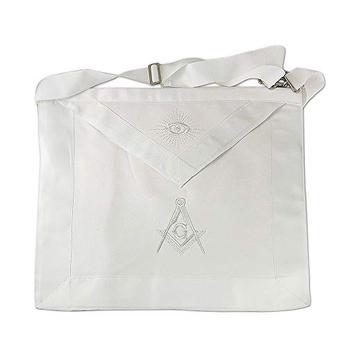 deDecoml Master Mason Masonic Apron Square & Compass White Ribbon Borders