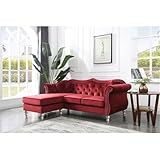 Glory Furniture Hollywood Velvet Sofa Chaise in Burgundy