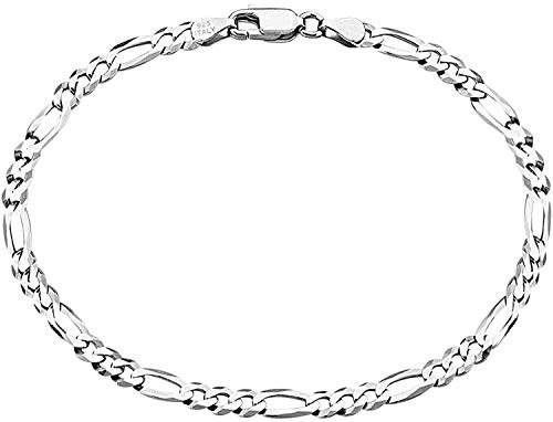 Savlano 925 Sterling Silver Solid Italian Figaro, Rope,Herringbone, Curb, Ball Bead, Snake, Mariner Chain Anklet for Women, Comes in 0.8mm - 5mm With Gift Box (10, Figaro 4mm)