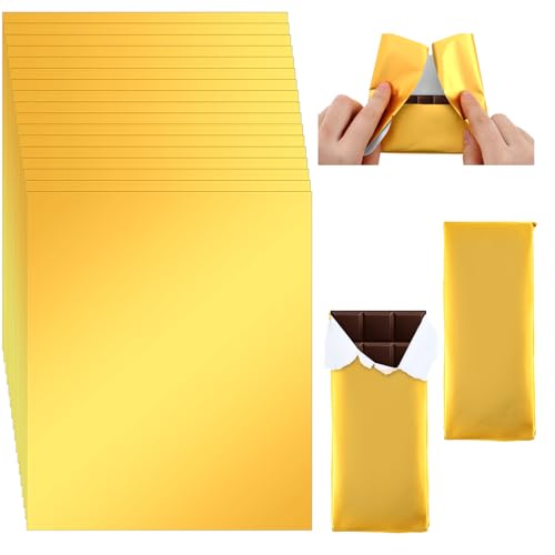 300 Pcs Golden Foil Chocolate Wrappers 7.48 x 6.3 Inch Aluminum Paper Pistachio Bar Candy Wrappers Gold Large Foil Sheets for Food DIY Candies Wrapping Packing Gifts