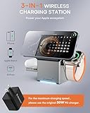 ZEEHOO 3 in 1 Wireless Charging Station for iPhone 15/16, Apple Watch, and AirPods - Qi2 Certified, 15W Fast Charging, Auto-Rotating Stand - Metal Gray