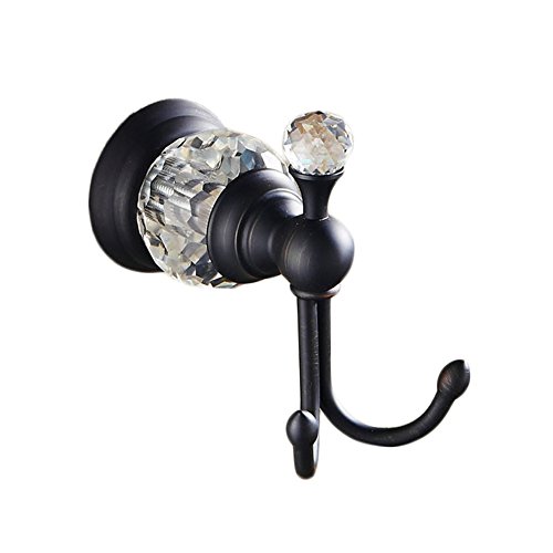 Beelee BA5206B Luxury Crystal & Brass Black Robe Hook Bathroom Hangings Towel Rack Clothes Hook, Double Wall Mounted Towel Hook, Double Robe/Towel Hook Oil Rubbed Bronze