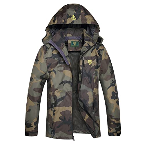 GIISAM Mens Windproof Jacket Waterproof Lightweight Mountain Sport Jacket for Men Hooded Windbreaker Raincoat(Green Camo,L)