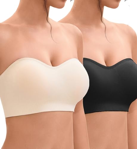 YHGV Strapless Bras for Women-Push-Up Non-Slip Bandeau Bra,Seamless Wirefree Padded Tube Top Convertible Straps Bralette