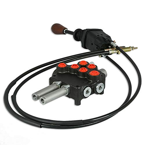 Cable Remote Control Valve Kit, Hydraulic Flow Control Valve with 2 Spool Valve 80lpm/ 21gpm and 2 Cables Remote Joystick