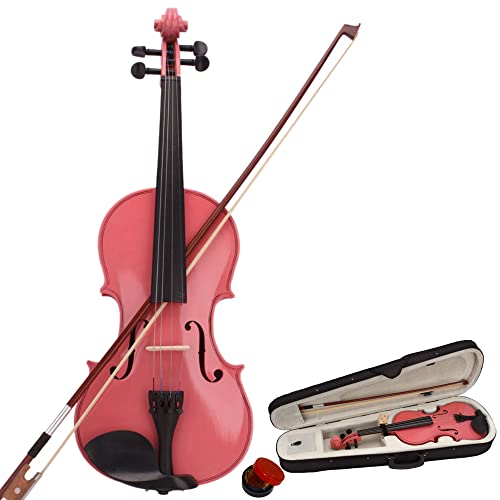 Imseigo 1/4 Acoustic Violin Case Sets,Full-size Violin Kit with Bow Rosin for Children Teenager Adult Violin Enthusiasts Learner, Medium Size, All Acoustic Violin Accessories Included (Pink, 1/4)