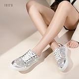 IDIFU Rhinestone Silver Sneakers for Women Bling Sparkly Tennis Shoes Wedding Bridal Party Sneakers Shoes Comfortable Fashion Casual Trendy Bedazzled Lace Up Bride Sneakers for Women(Rhinestone, 8.5)