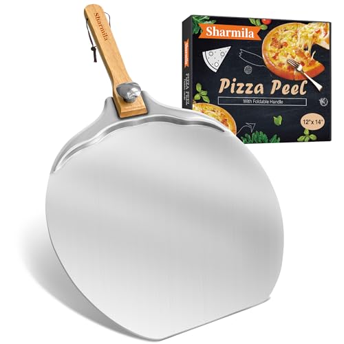 Pizza Peel 12 inch Aluminum Pizza Spatula,Upgraded Apple Shaped Pizza Paddle with Foldable Handle for Easy Storage,Sharmila Professional Pizza Spatula Paddle for Home Pizza Making