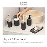 ZCCZ Black Bathroom Accessories Set 6 Pcs- Toothbrush Holder, Lotion Dispenser, 2 Qtip Container, Vanity Tray, Tumbler for Countertop Organizer - Modern Bathroom Decor and Storage Solution