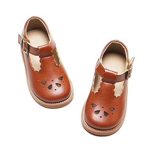 Felix & Flora Toddler Little Girl Brown Mary Jane Dress Shoes - Ballet Flats for Easter Flower Girl Party School Shoes（Brown,6 Toddler