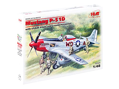ICM 48153 - Plastic Military Plane Mustang P-51D with USAAF Pilots and Ground Personnel. Airplane Model - Scale 1:48