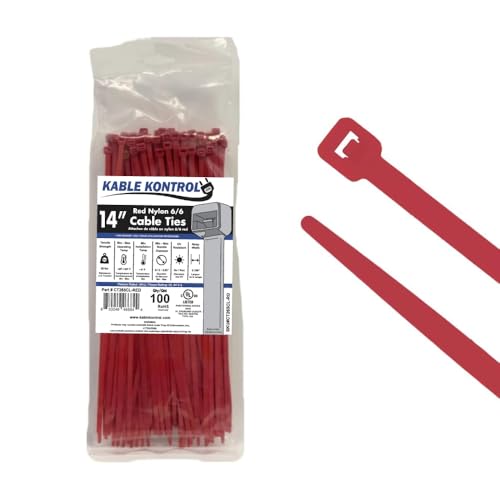 Kable Kontrol Red Zip Ties 14 Inch 100 Pcs, 50 Lbs Tensile Strength, Self-locking Nylon Colored Cable Ties Wire Wraps for Indoor or Outdoor Use